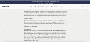 A page on Brooklinen's website shares information about their partnership with Good360.